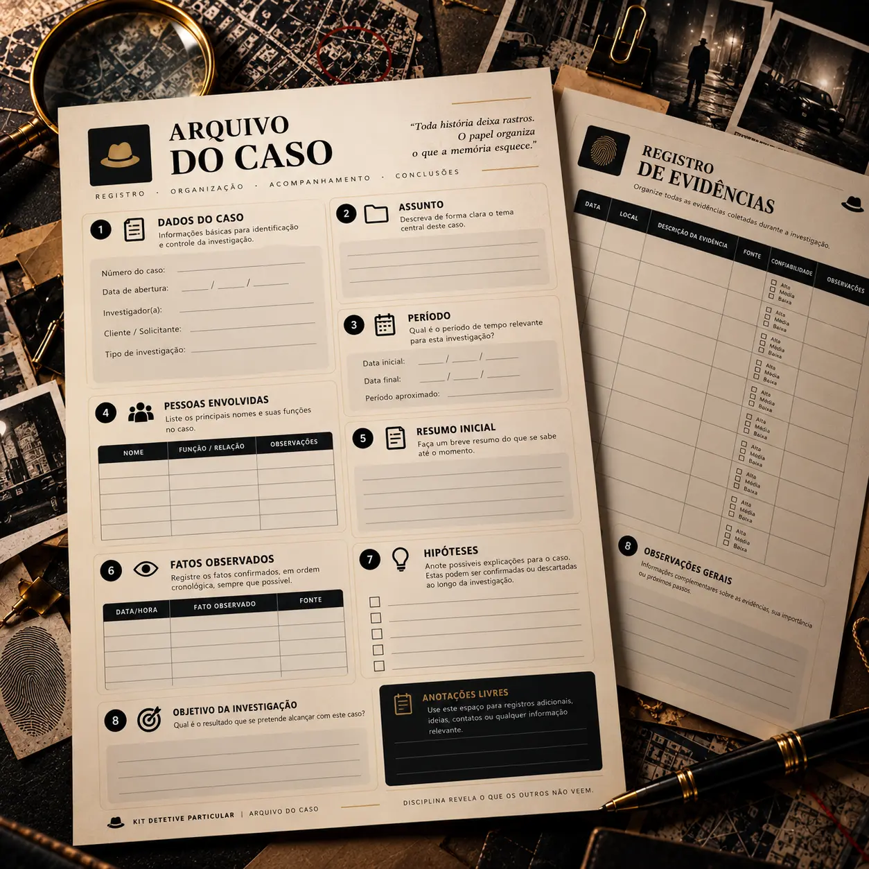 Arquivo do Caso — material do kit